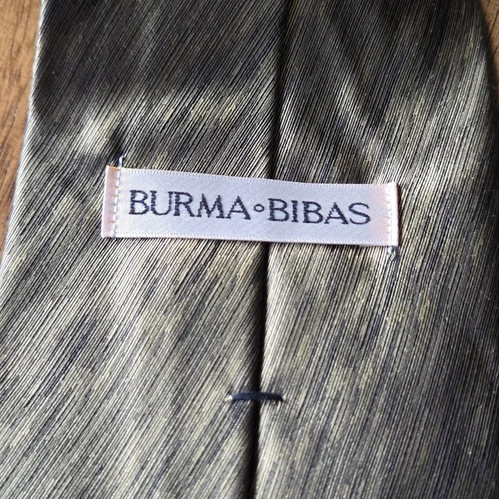 Burma‎ Bibas Mens Silk Necktie Gold Bronze Black Textured Metallic Made in USA